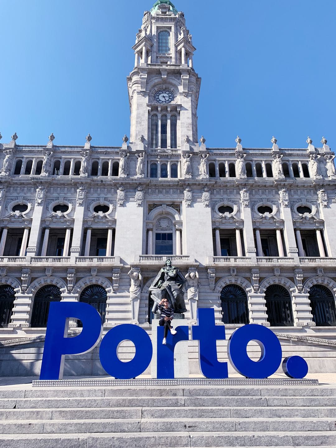 Porto City Hall with big blue “Porto.” letters in front