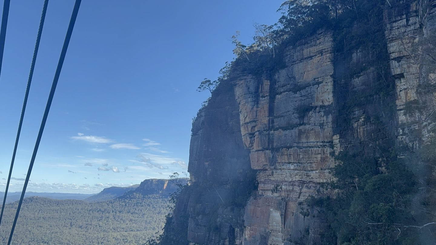 A sheer cliff face seen from the cable car