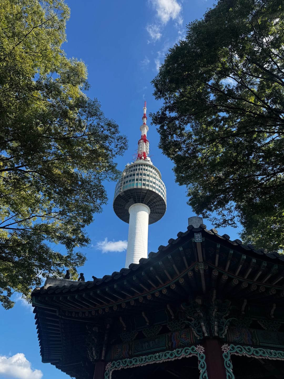 N Seoul Tower rising above the summit pavilion